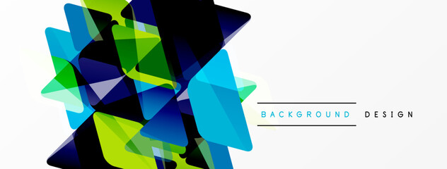 Abstract geometric shapes overlap, creating vibrant color blocks. White space provides clean contrast, modern design element.