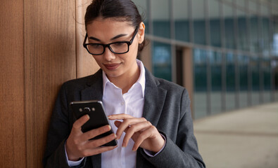 business woman reading news