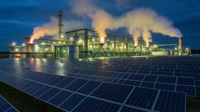 Time-lapse 4K large industrial Solar Energy Farm producing concentrated solar power day