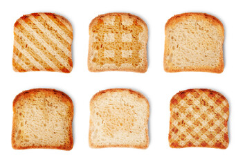 Toast bread slices isolated on white, set