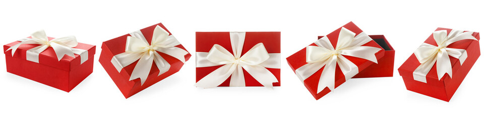 Gift box isolated on white, set. Christmas present