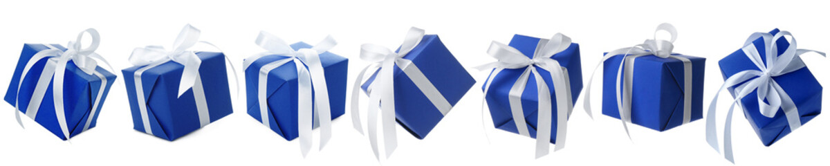 Gift box isolated on white, set. Christmas present