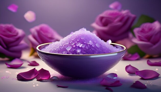 minimalist purple rose petals bath salt ceramic bowl spa wellness - Powered by Adobe