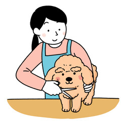 トリミングをする女性のイラスト
