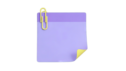 3D Rendered Sticky Note with Paperclip on White Background