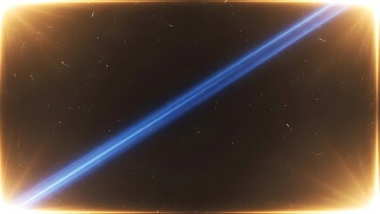A bright blue light streak cuts across a dark background with warm, glowing borders