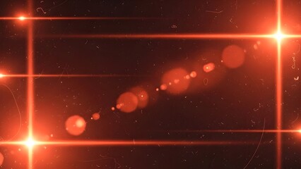 A bright red lens flare and light leak effect with vintage film grain and bokeh