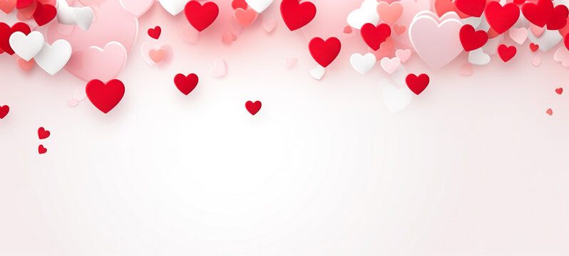 Floating Heart Confetti on Blurred Pink and White Background for Valentine s Day