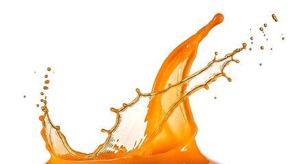 A dynamic splash of vibrant orange liquid creates intricate patterns against a white background