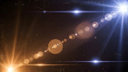 A mesmerizing display of opposing orange and blue light flares against a dark, textured backdrop