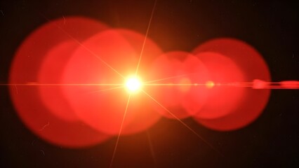 A dramatic cosmic spectacle with intense red lens flare and light streak against a dark starry sky