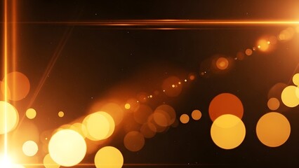 Warm orange bokeh lights and bright lens flare on dark background for celebration