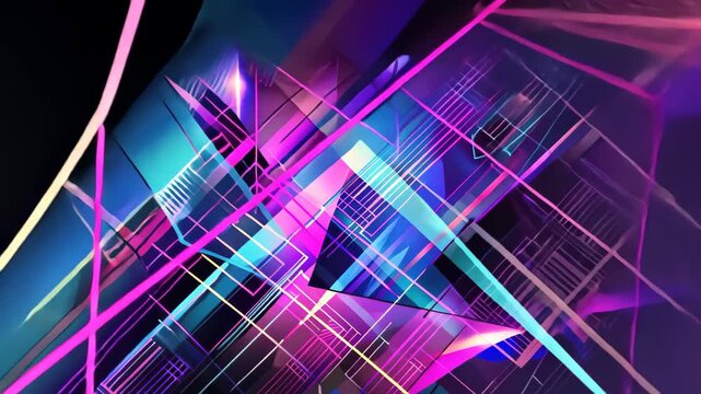 Geometric Symphony: Abstract art with dynamic interplay of lines and planes, featuring a vibrant color palette, evoking a sense of modernism and technological prowess.