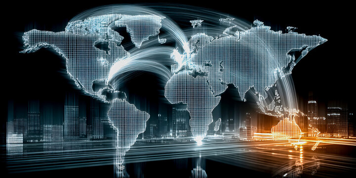 Polygon world map with blockchain technology peer to peer network.