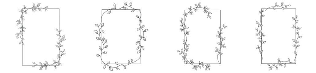 Set of Elegant Floral Frame Borders with Leaves — Decorative Outline, Nature-Inspired Design, Flower Borders for Frames