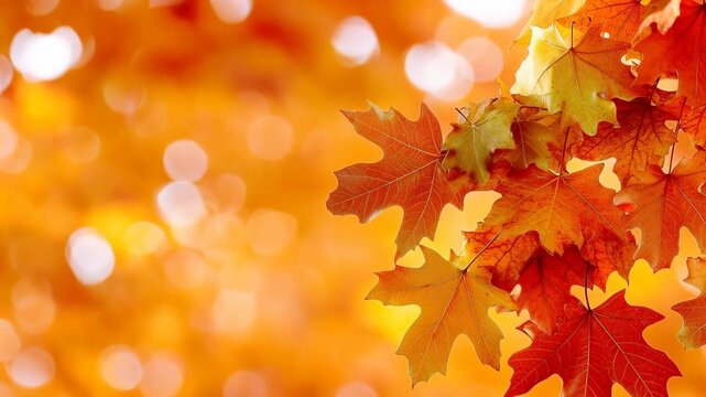 Autumn's Embrace: A close-up shot of vibrant maple leaves displaying the rich, warm hues of autumn, capturing the season's cozy charm and inviting warmth.