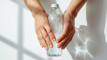 Hands Holding a Clear Water Bottle