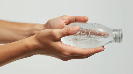Hands Holding a Clear Water Bottle