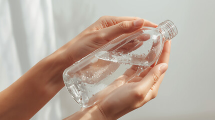 Hands Holding a Clear Water Bottle
