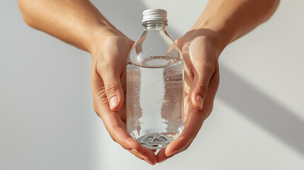 Hands Holding a Clear Water Bottle