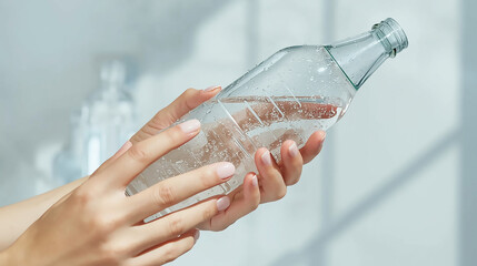 Hands Holding a Clear Water Bottle