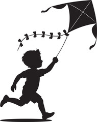 Boy Running With Kite Silhouette &ndash; Outdoor Play Vector Illustration