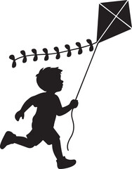 Child Running With Kite Silhouette &ndash; Flying Kite Minimal Vector Art