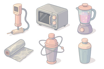 Retro-Futuristic Kitchen Tools. Isometric vector illustration set of retro-futuristic kitchen tools: molecular gastronomy