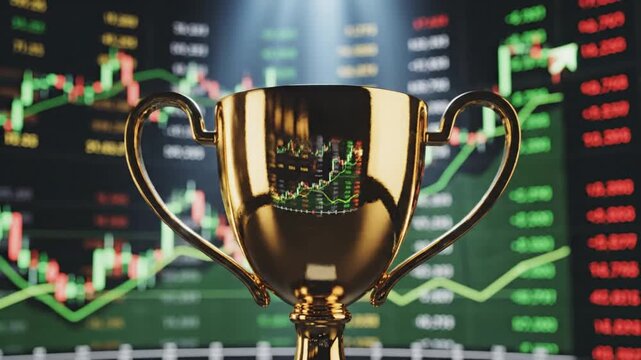 Golden Trophy Symbolizing Financial Success in Stock Market Investments.
