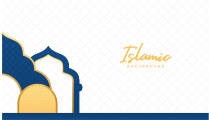 Islamic Blue Gold Podium Stage Banner Elegant Background