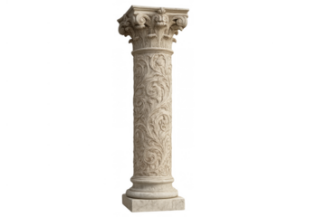 Ornate corinthian column representing classical architecture, historical elegance, and timeless support on transparent background