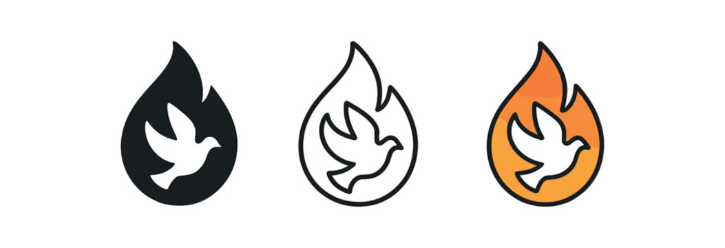 religion icons one flat solid monochrome one thin black outline black and white one full color flat icon holy spirit flame