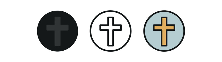 Obraz premium religion icons one flat solid monochrome one thin black outline black and white one full color flat icon cross inside circle