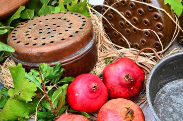 An old copper bed warmer