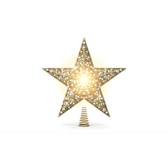 Obraz premium Golden Glitter Christmas Tree Topper Star Sparkling Isolated on White