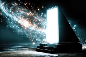 Portal Opens to Another Universe With Bright Light and Swirling Stars in the Background