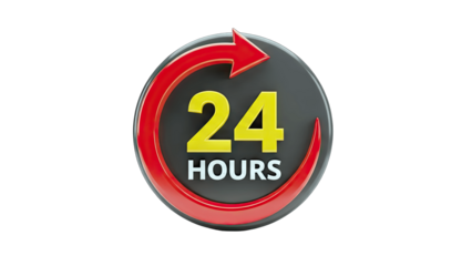 24 Hours Service Icon with Arrow and Circle on White Background