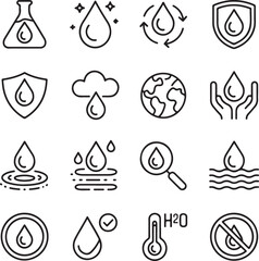 Set of 45 outline icons related to water. Linear icon collection. Editable stroke. Vector illustration
