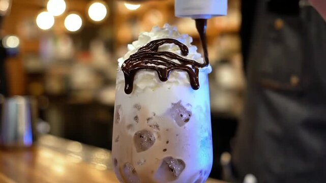 Crisp frappe B-roll with dramatic chocolate motion