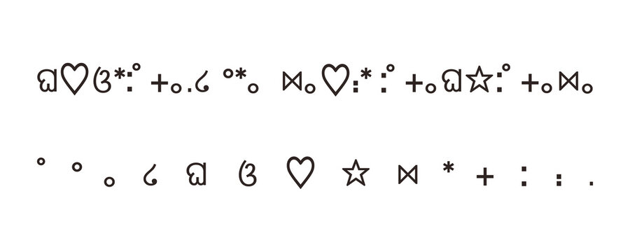 【Y2K・地雷系】特殊文字と顔文字パーツのライン装飾セット - 平成レトロなメール素材（ハート・リボン・羽）推し活に