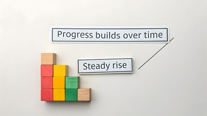 Blocks forming an upward progress chart on a white background