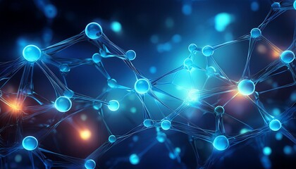 glowing blue molecules in abstract background scientific and innovation concept
