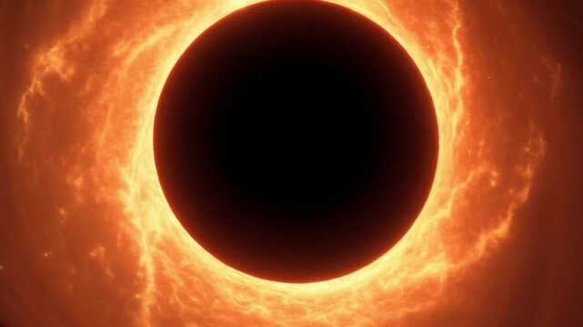 Massive black hole rotating in deep space with glowing hot accretion disk.