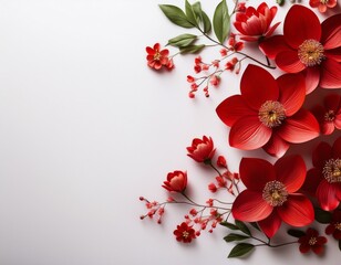 wallpaper of red flowers on a white background with copy space for text