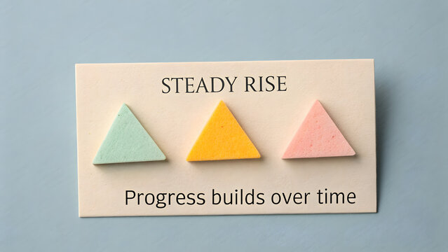 Colored foam triangles representing steady rise and progress