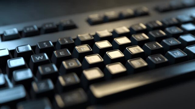 Blogging. The keyboard key is pressed. The camera moves along the keyboard. Hacking. Virus. Pressing the enter key. Working on a computer. Hacking a computer. Hacker attack. Typing. Remote work.