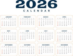 modern 2026 yearly calendar template design