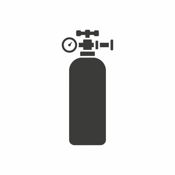 Dark gray icon of a gas cylinder with a pressure gauge and valve