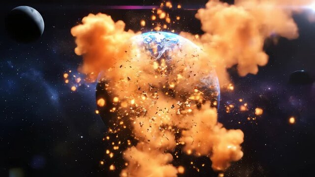 Apocalyptic Vision of an Egg-Shaped Planet Earth Destroying in a Fiery Cosmic Explosion