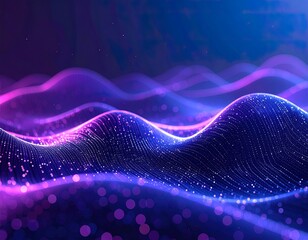 Fondo abstracto de part&iacute;culas de luz, renderizado 3D, estilo minimalista de arte digital, ondas de colores azules y violetas